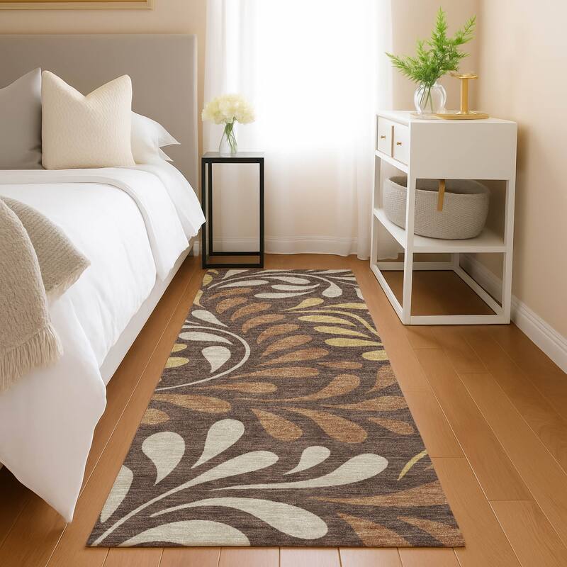 Machine Washable Indoor/ Outdoor Floral Arabesque Chantille Rug