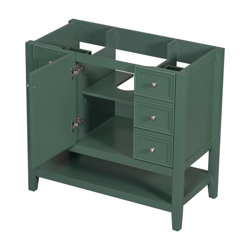 36" Blue Bathroom Vanity Cabinet, Three Drawers, One Cabinet, Open Shelf, Freestanding Design