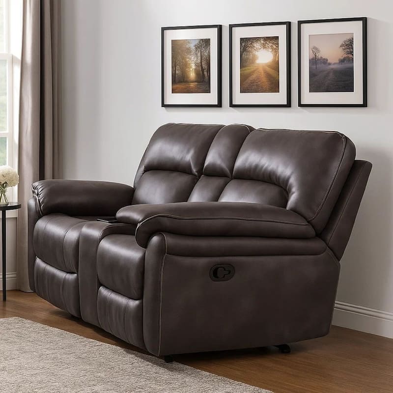 Josy Manual Recliner Loveseat with Console, Dark Gray Faux Leather, 77 Inch
