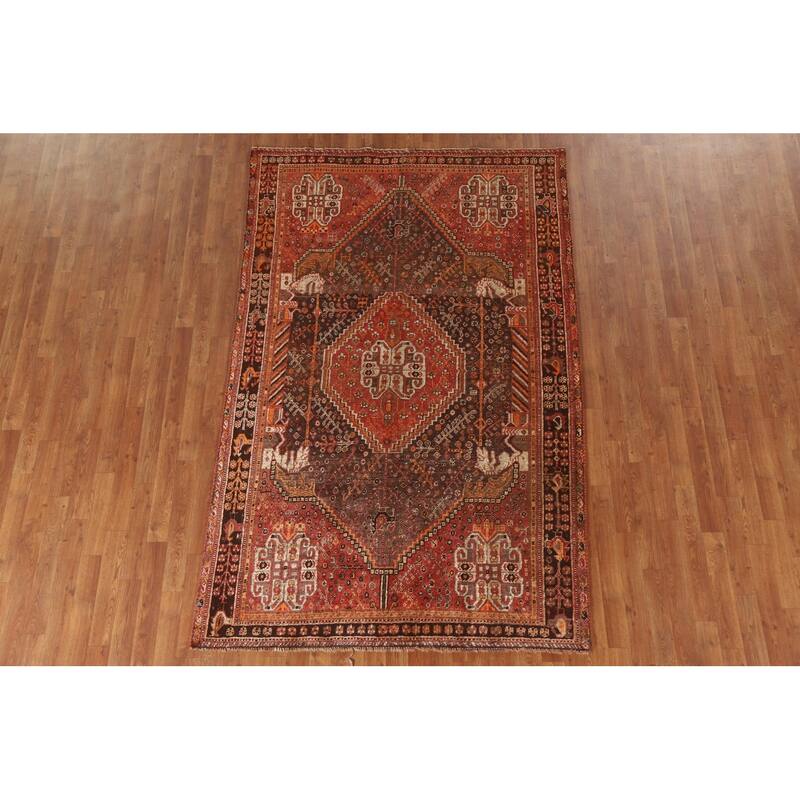 Vegetable Dye Shiraz Persian Antique Area Rug Handmade Wool Carpet - 5'1"x 8'0"
