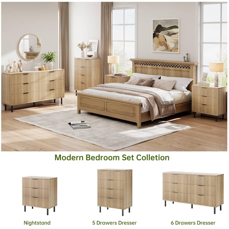3/5/6 Drawer Fluted Dresser for Bedroom, Modern Wide Chest of Drawers with Metal Legs