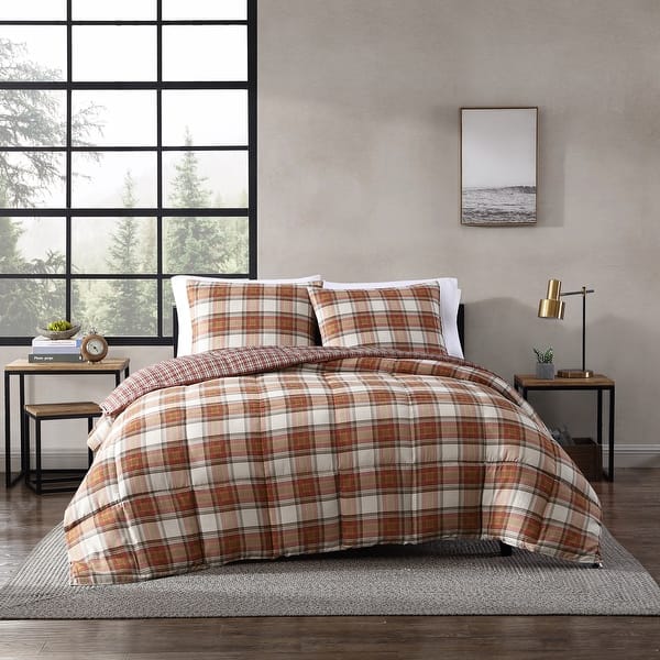 Eddie Bauer Edgewood Plaid Down Alt Reversible Comforter Set Bed Bath