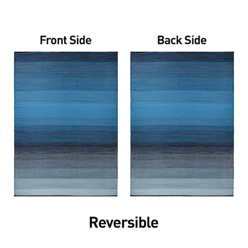 World Rug Gallery Contemporary Stripe Shade Geometric Reversible Recycled Plastic Outdoor Rugs