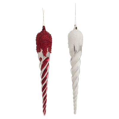 Transpac Glass Icicle Ornament Set of 2 Christmas Home Decorations - Multicolor