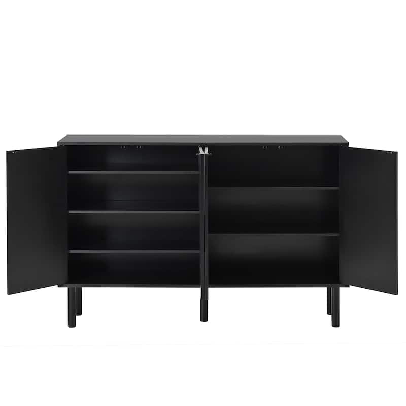 Minimalist Shoe Cabinet with Fluted Doors and 5 Solid Wood Legs - 55.1" W × 13.7" D × 35.4" H