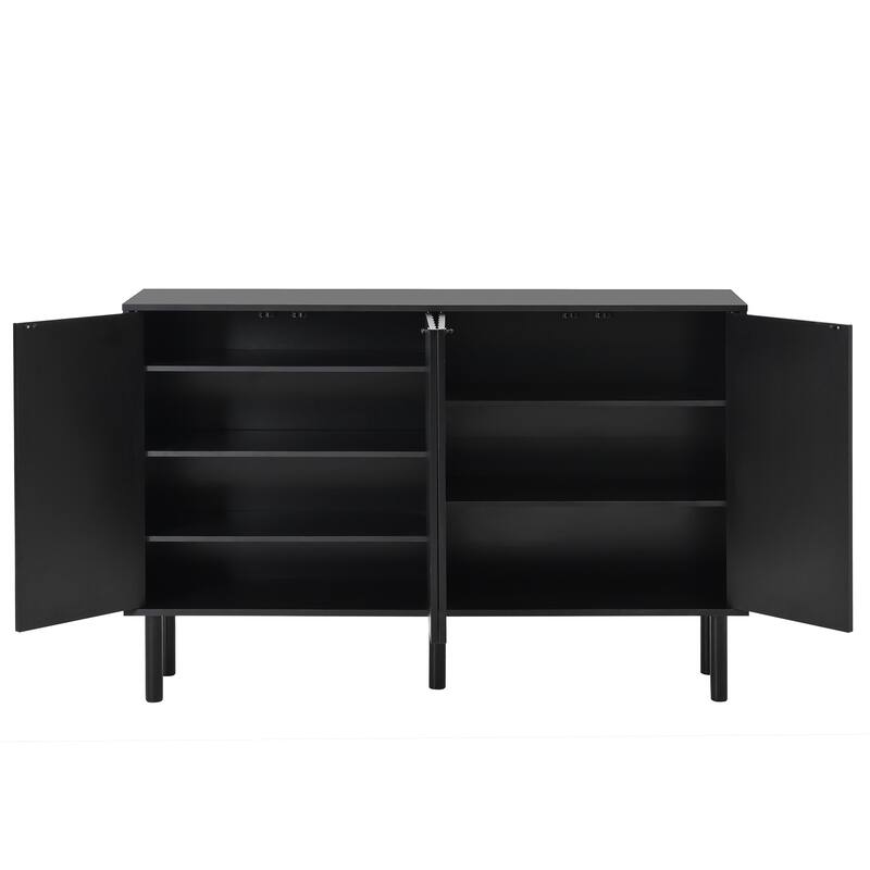 Minimalist Shoe Cabinet with Wood Legs, Sideboard Buffet Cabinet Floor Cabinet File Cabinet with Fluted Doors