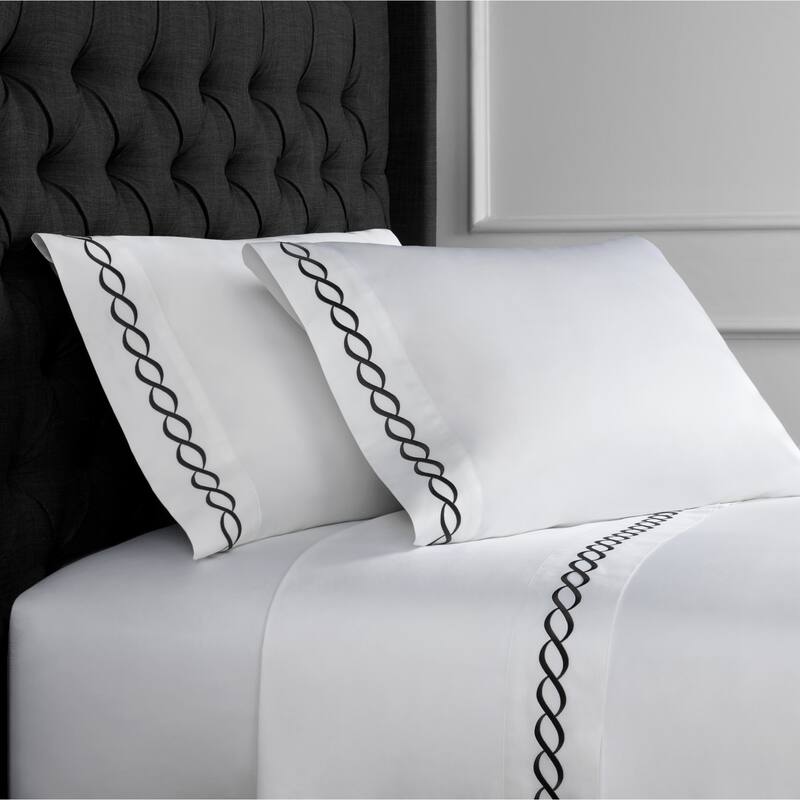 Home Sweet Home Collection 600 Thread Count Cotton Rope Embroidery Bed Sheet Set - Twin - Black