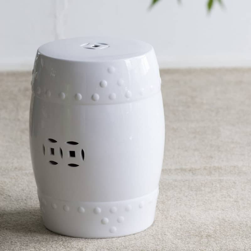 Barrel Shaped Ceramic Garden Stool - 18" - White