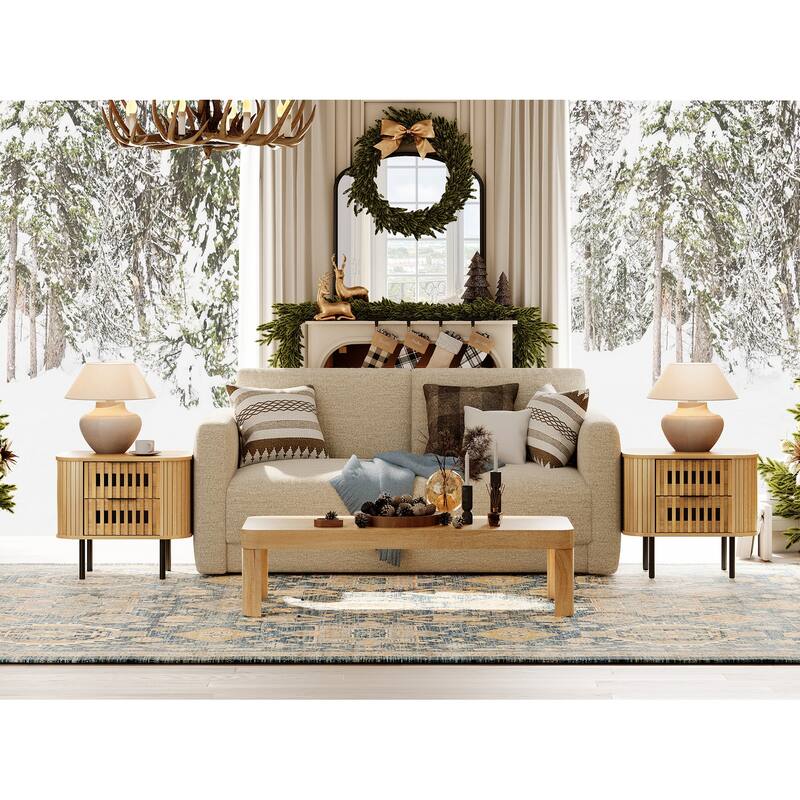 WAMPAT 3 Piece Fluted Buffet Cabinet and Nightstand