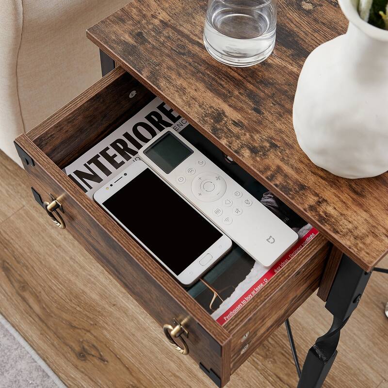 VECELO Nightstand Set of 2 with Wooden Storage Drawer Square Modern Bedside End Tables for Bedroom Living Room