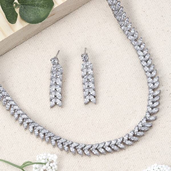 Bling Jewelry Bridal AAA Marquise Cubic Zirconia CZ Collar Statement Tennis Necklace Earring Set for Women Wedding Silver Plated Bling Jewelry Bridal AAA Marquise Cubic Zirconia CZ Collar Statement Tennis Necklace Earring Set for Women Wedding Silver Plated