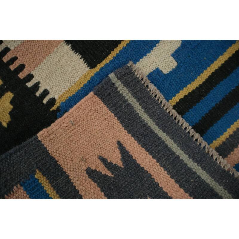 Hand Woven Oriental 100% Wool Carpet Southwestern Tribal Navy Blue & Blues Kilim Area Rug - 6' 9'' X 4' 6''
