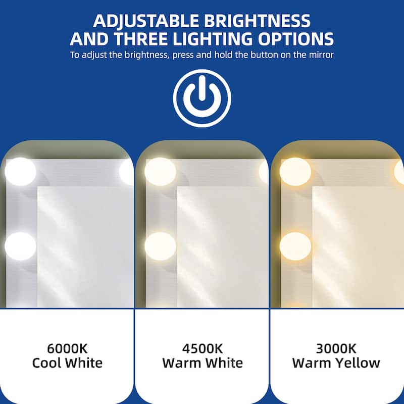 Moasis Large White Vanity Desk with 11 Drawers Mirror Lights USB and Type C Ports for Bedroom