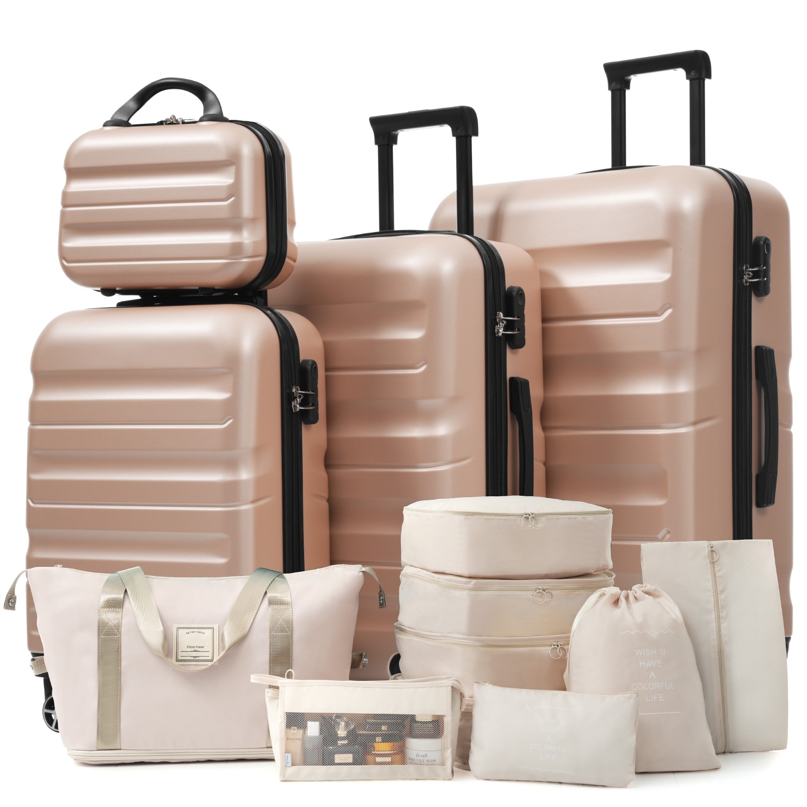 4-Piece, Modern Hard-Shell Luggage, Lightweight Luggage with Spinner Wheels, for Boarding Travel, Champagne