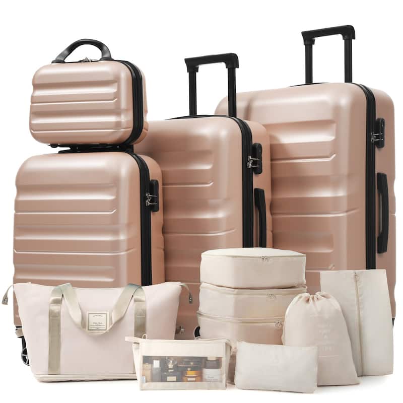 4-Piece, Modern Hard-Shell Luggage, Lightweight Luggage with Spinner Wheels, for Boarding Travel, Champagne - Beige