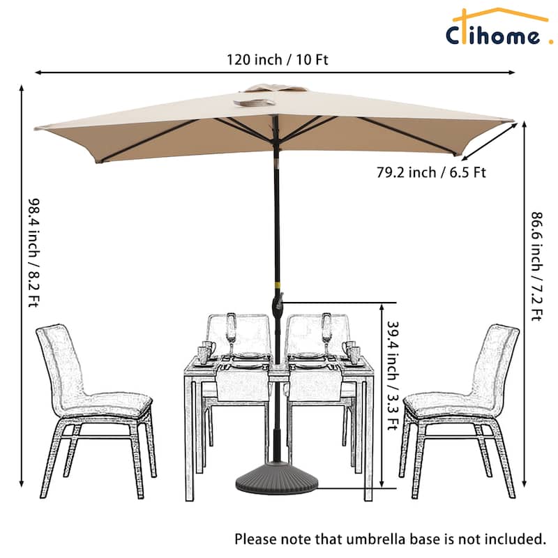 Clihome 10' x 6'5 Aluminum Rectangular Market Umbrella