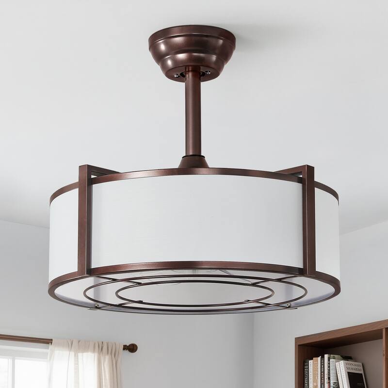 20" Modern Fabric Caged Ceiling Fan Chandelier with Remote - 4-Light