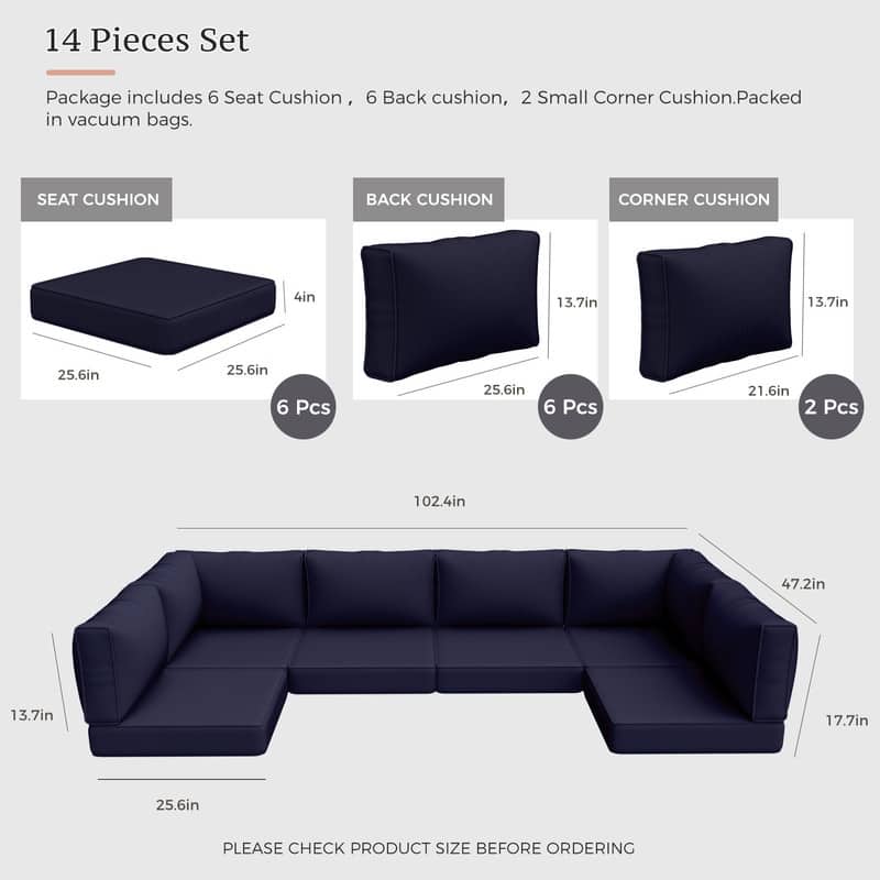 14 Piece Patio Furniture Cushion Set Outdoor Sofa Replacement Cushions