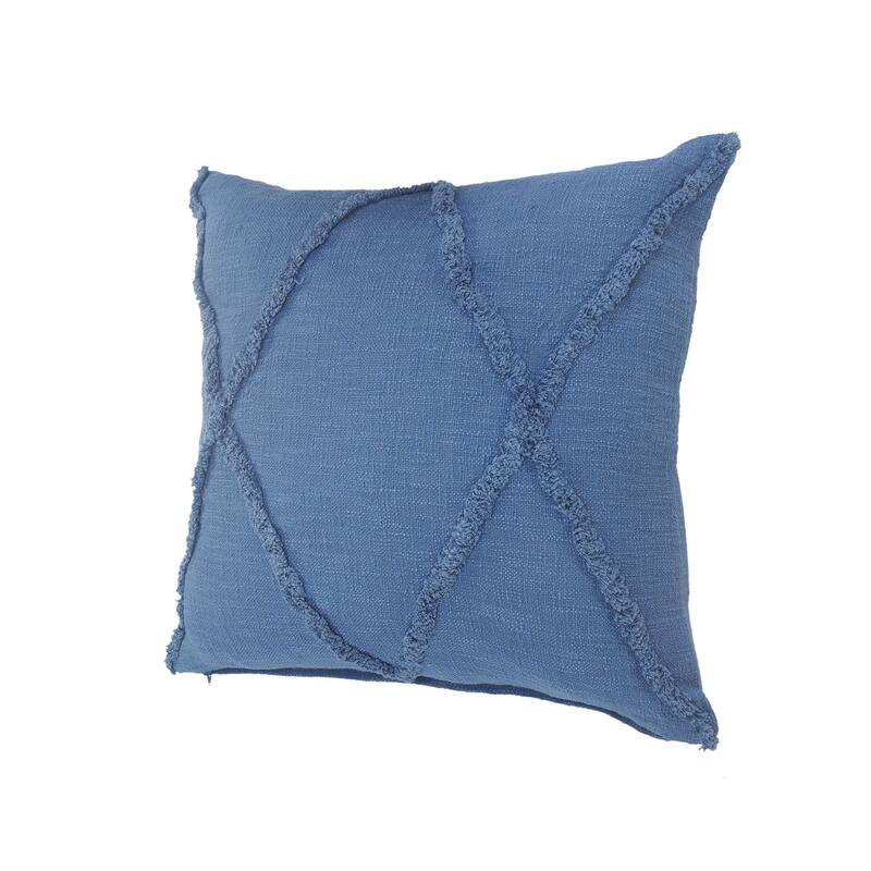 18" Navy Blue Hand Woven Diamond Tufted Square Throw Pillow