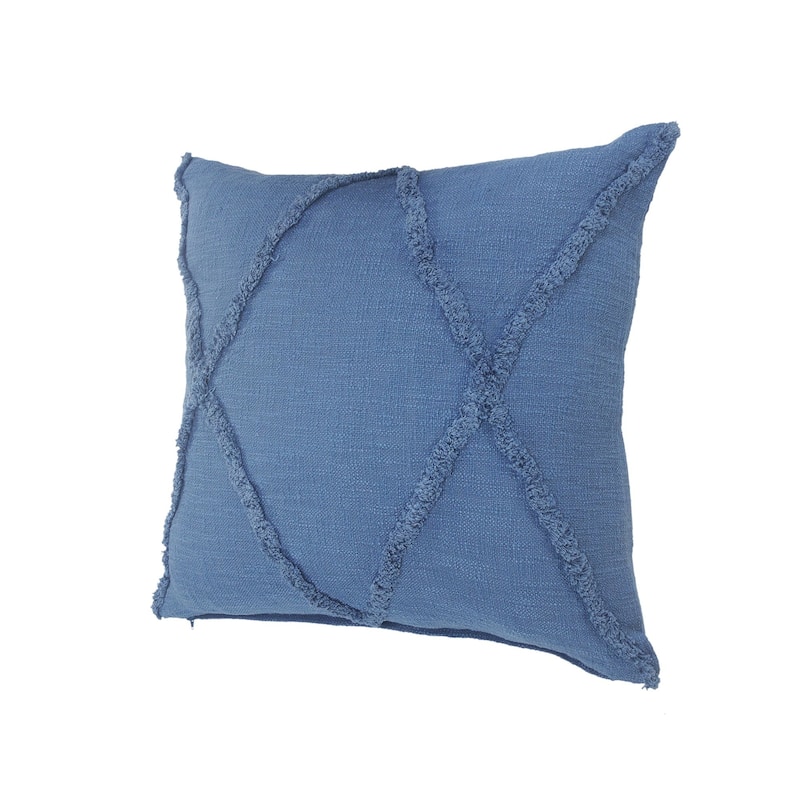 26" Blue Hand Woven Diamond Tufted Square Throw Pillow
