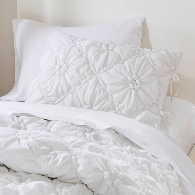 2PCS Twin Textured Floral Comforter Set Puffy Design All Season Comfort OEKO TEX Certified
