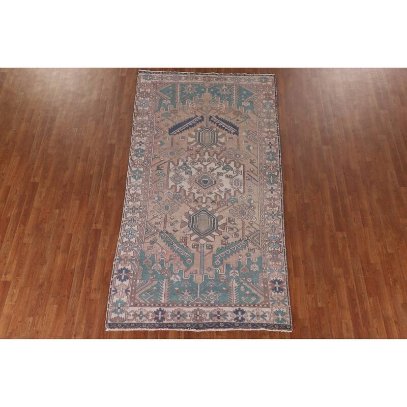 Geometric Bakhtiari Persian Vintage Rug Handmade Wool Carpet - 5'0" x 9'9"