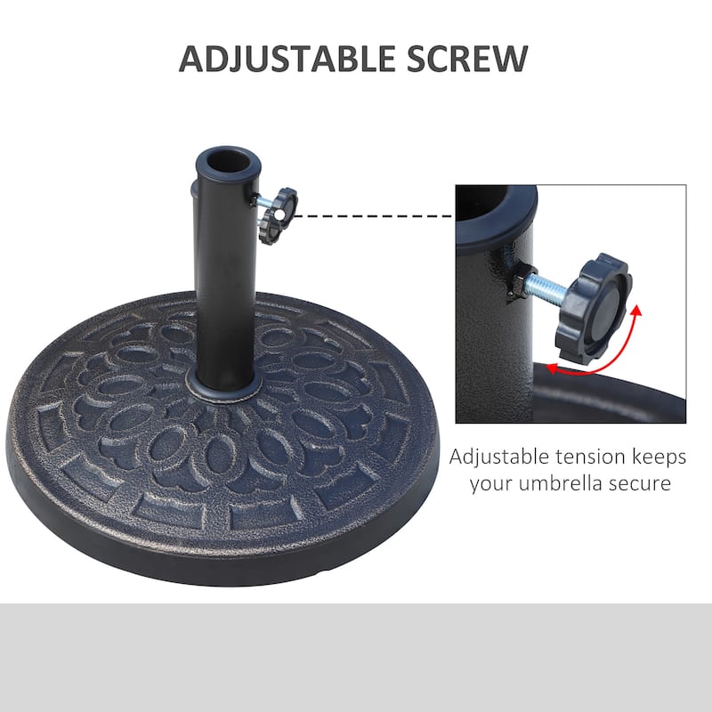 Outsunny 17" 26 lbs Round Resin Umbrella Base Stand with Beautiful Decorative Pattern & Easy Setup, for Φ1.5, Φ1.89 Pole