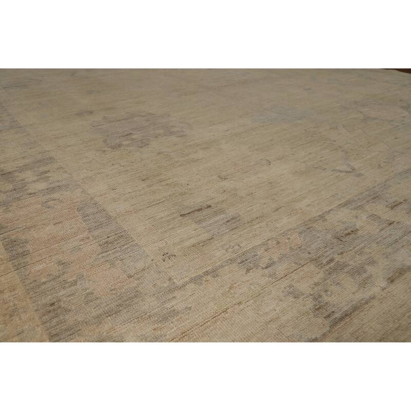 Hand Knotted Oriental 100% Wool Carpet Transitional All-Over Beige & Ivories Oushak Area Rug - 11' 11'' X 9' 5''
