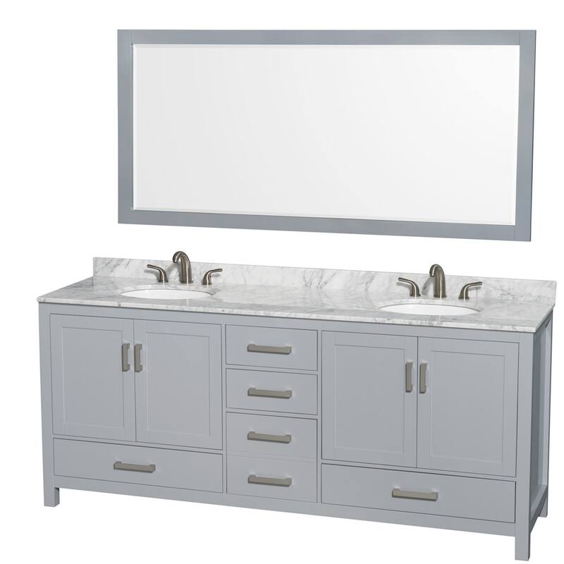 Wyndham Collection WCS141480DUNOM70 Sheffield 80" Free Standing Double - Gray / White Carrara Marble Top / Brushed Chrome - Steel Finish
