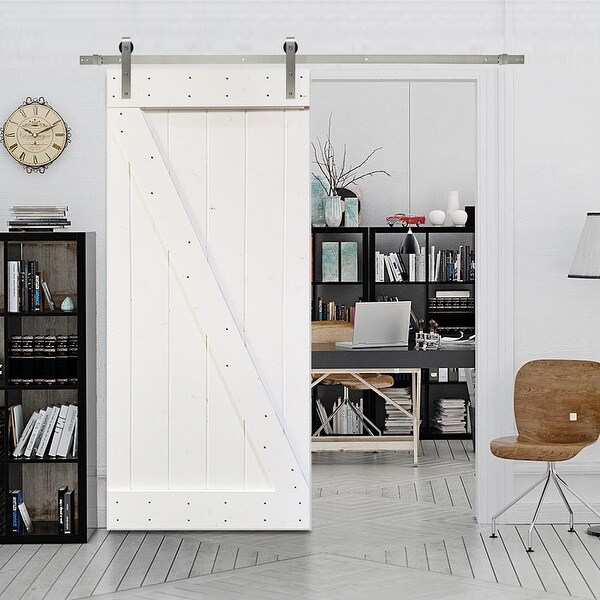 36 in x 84 in White Stained Z Bar Wood Barn Door with Sliding Hardware On Sale Overstock