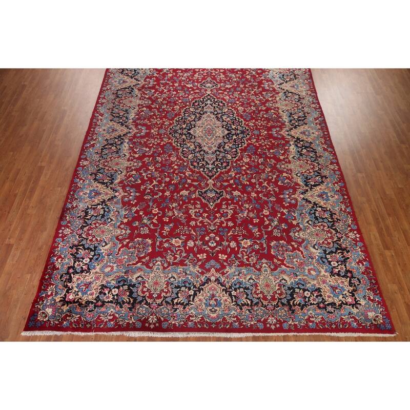 Hand Knotted Oriental 100% Wool Carpet Traditional Floral Red Kerman Area Rug - 16' 0'' X 9' 10''