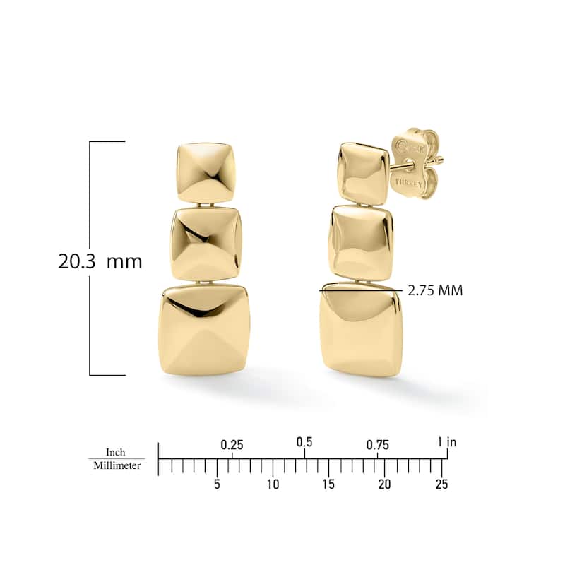 Clover 14K Yellow Gold Faceted Square Drop Stud Earrings