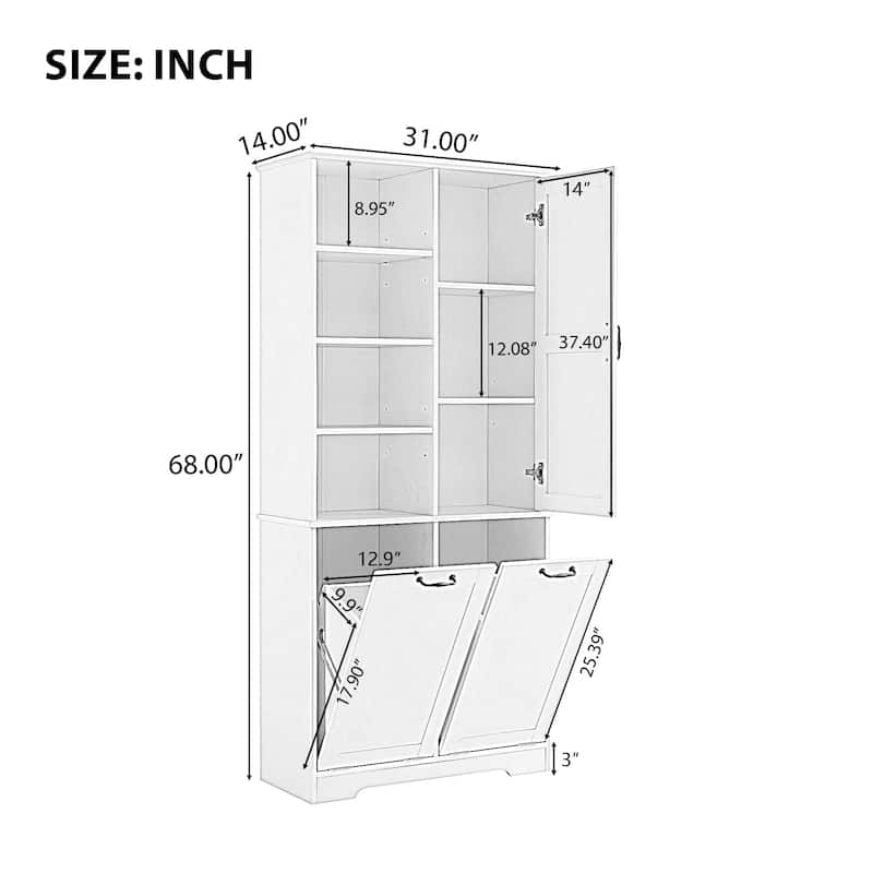 Bathroom Storage Cabinet with Doors and Drawers, Tilt-Out Laundry Hamper, Multiple Storage Space, Freestanding