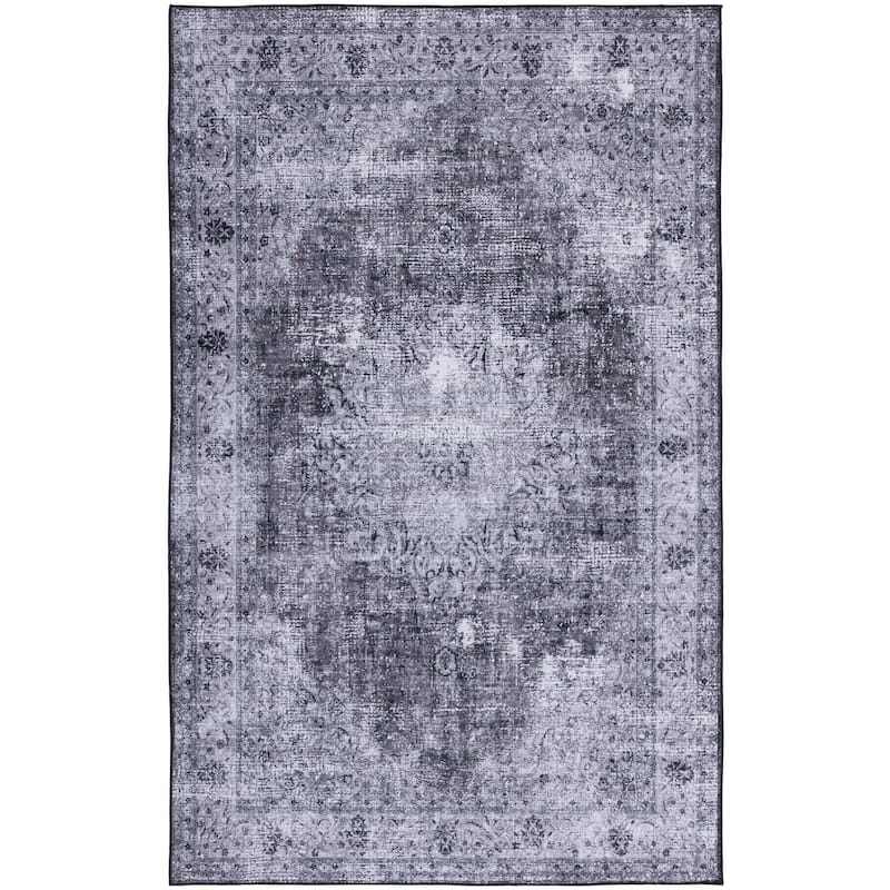 SAFAVIEH Tucson Machine Washable Slip Resistant Genny Oriental Distressed - 3' x 5' - Black/Grey - Rectangle
