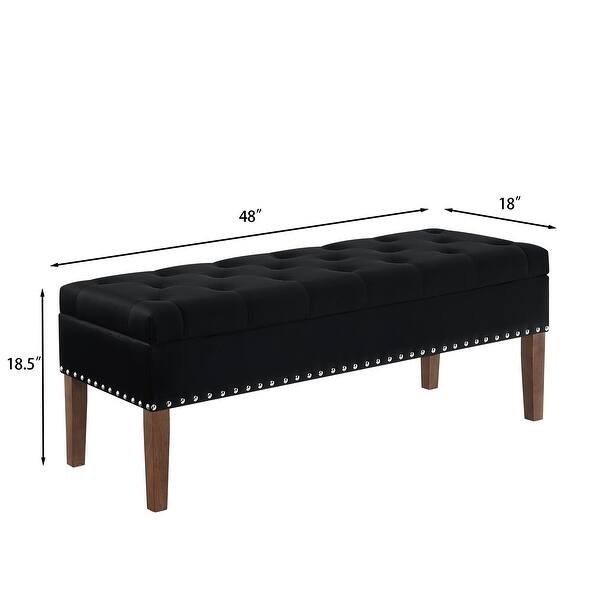 dimension image slide 1 of 4, Tufted Bench with Storage, Solid Wooden Frame, 48"L X 18"W X 18.5"H