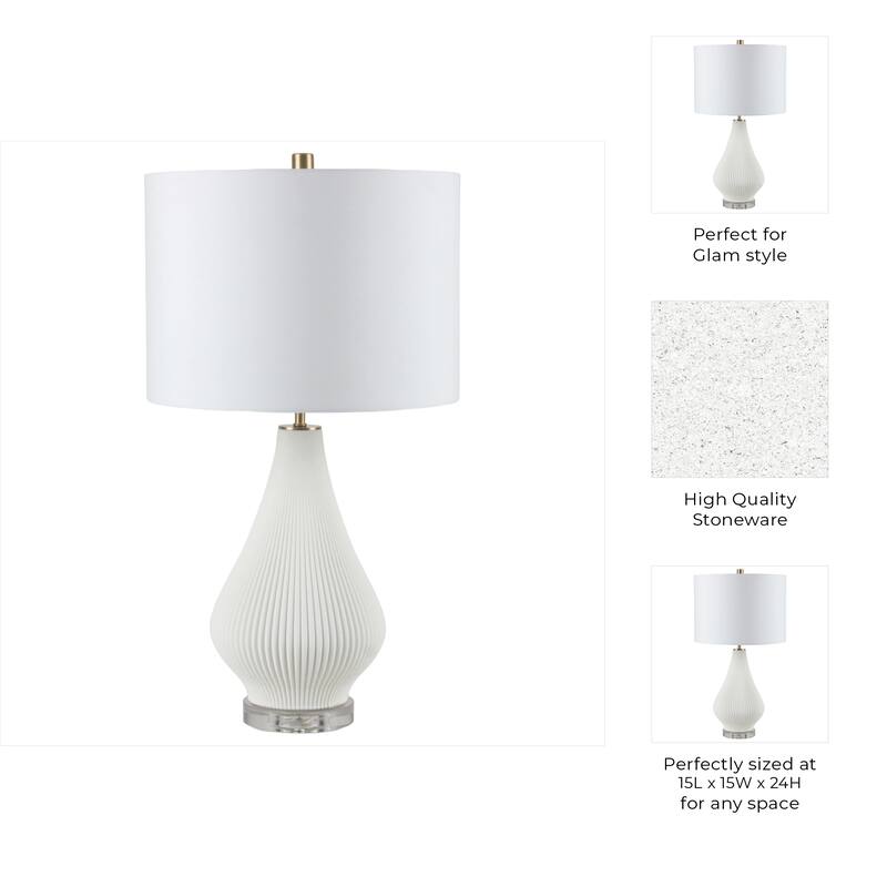 Modern Porcelain Teardrop Table Lamp with Textured Linen Shade - 24" - 24.0"