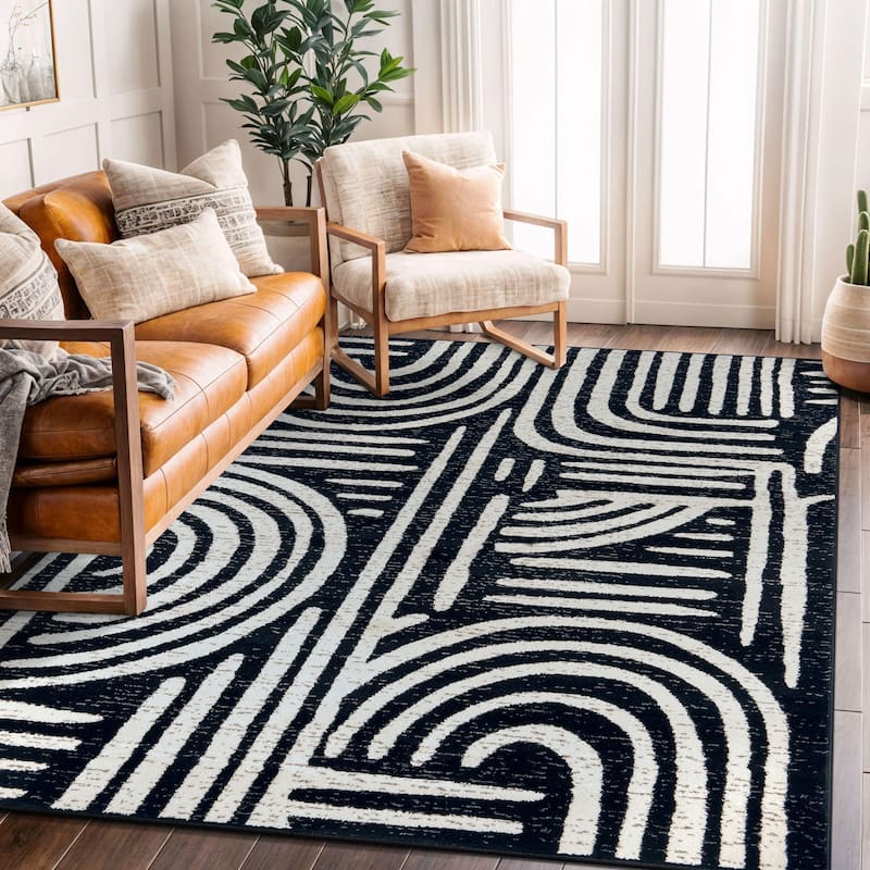 Transitional Bohemian Area Rug - Black - 5' x 7'