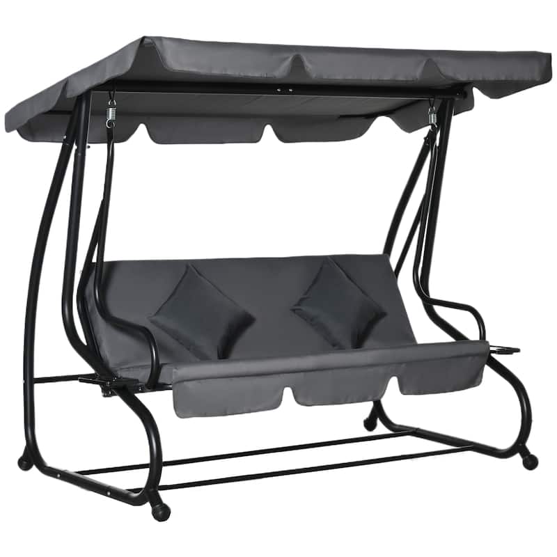 Outsunny 3 Seat Outdoor Free Standing Covered Swing Bench with Comfortable Cushioned Fabric & Included Canopy
