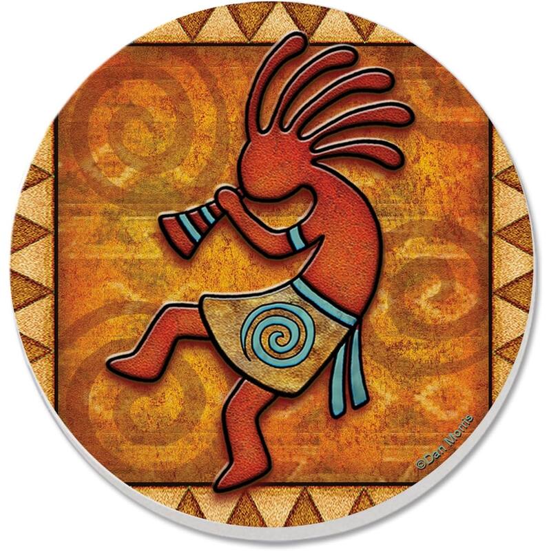 Kokopelli 4 Pack Absorbent Stone Coasters with Protective Cork Backing Made in The USA Artistic Absorbent Easily Wipes Clean - Multi