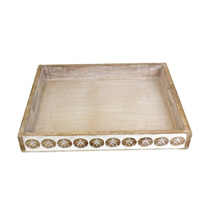 17.7" Wood Sanddollar Whitewash Tray