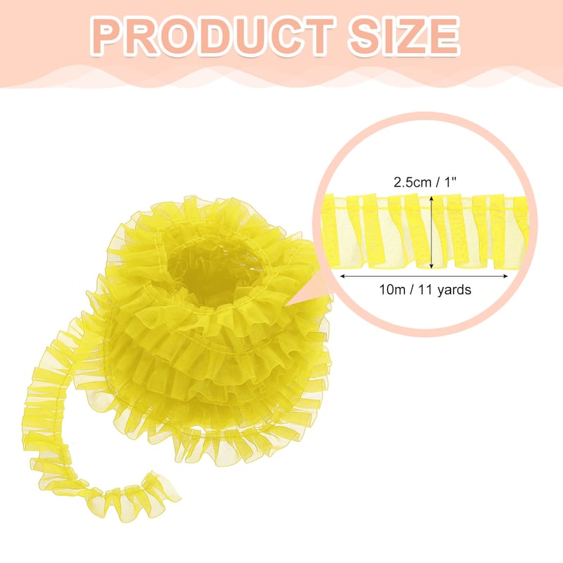 Ruffle Lace Ribbon Trim Pleated Lace Fabric Trim 11 Yard - Yellow