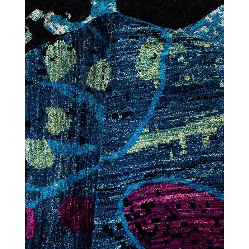 Overton Hand Knotted Wool Vintage Inspired Modern Contemporary Eclectic Blue Area Rug - 6' 2" x 9' 3"