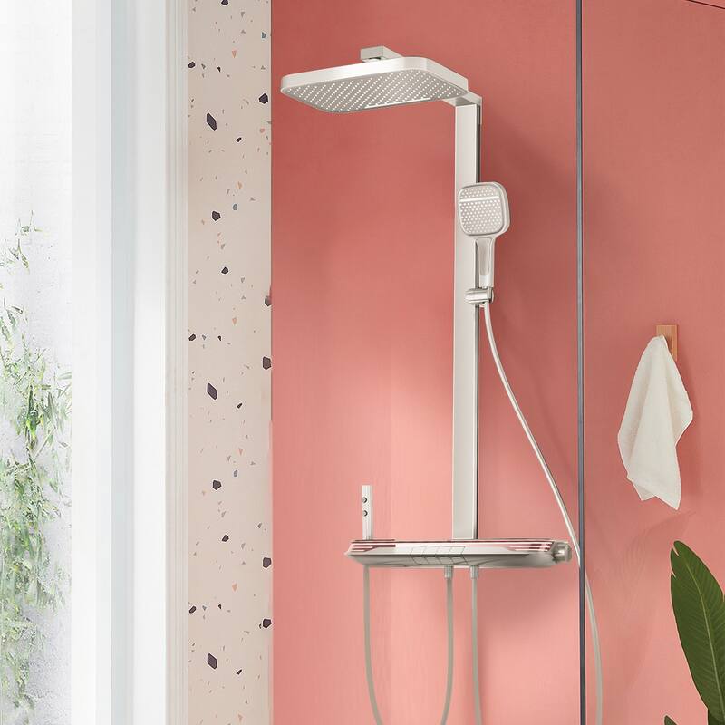 12.99" Brass LED Digital Display Shower System, Thermostatic Shower Faucet Set with Rough in-Valve