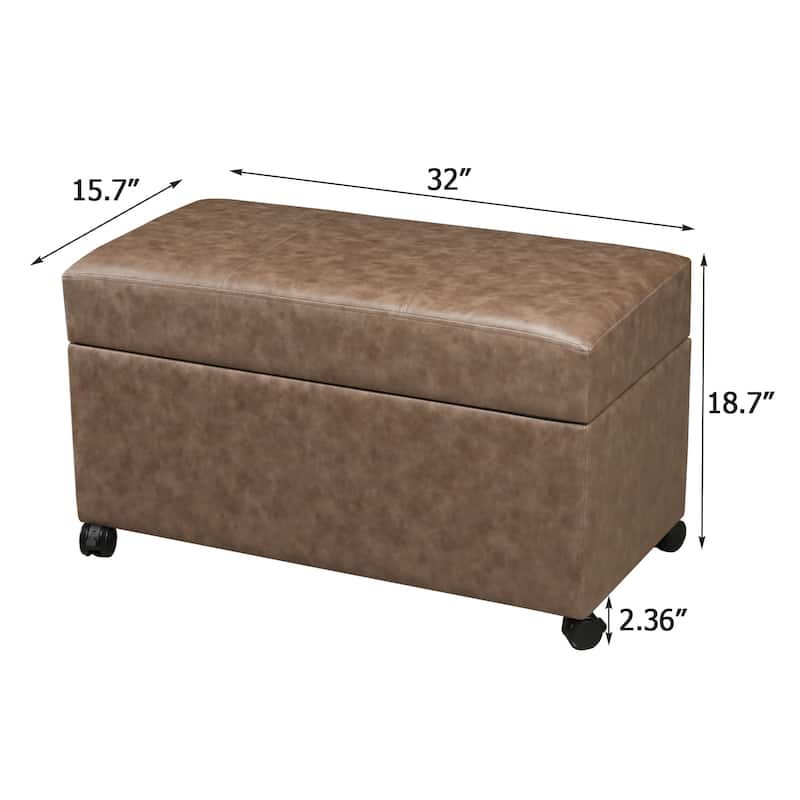 Adeco Faux Leather Storage Ottoman for Living Room