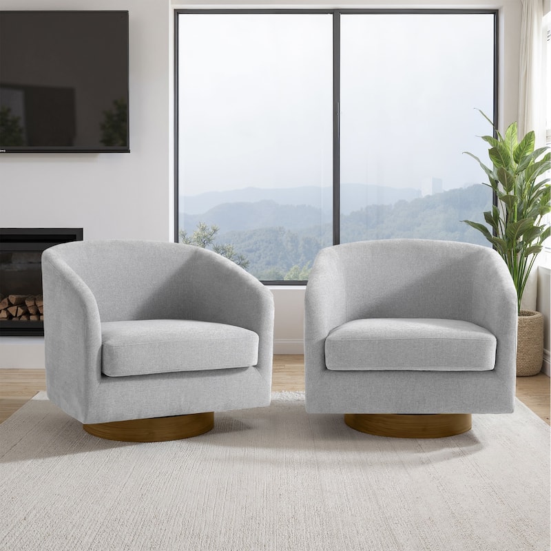 2 Set Modern Wide Round Swivel Accent Barrel Chairs - Chenille - Light Grey/Chenille-Set of 2