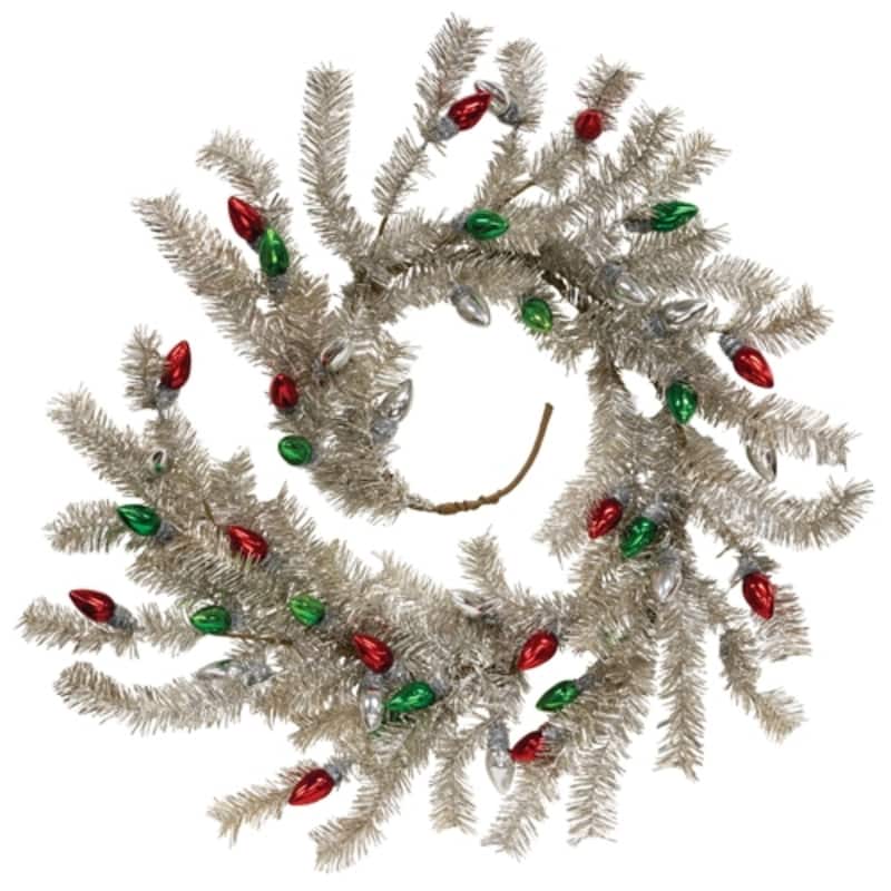 Metallic Silver Holiday Bulbs Garland 5 Ft Festive Display - Silver-Green-Red