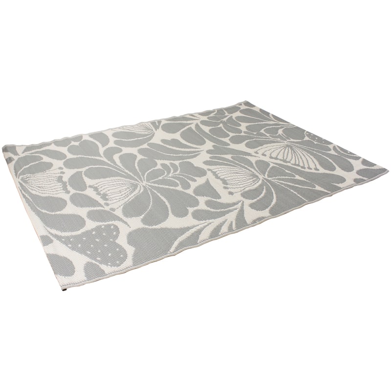 4' x 6' Gray and Off White Floral Rectangular Outdoor Area Rug - 4' x 6'