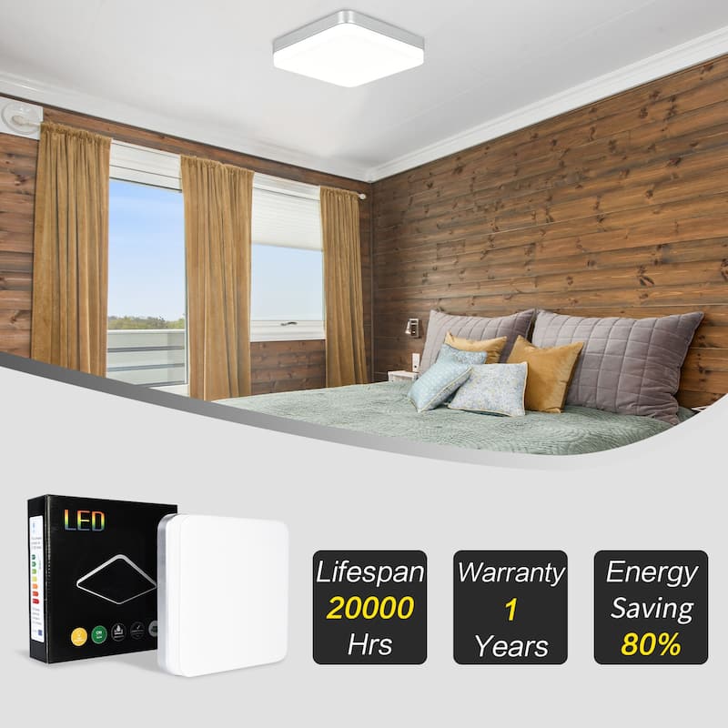 24Watts Square Selectable LED Flush Mount Ceiling Light for Dining Room Living Room Bedroom Kitchen - 7.08"Dx1.57H"