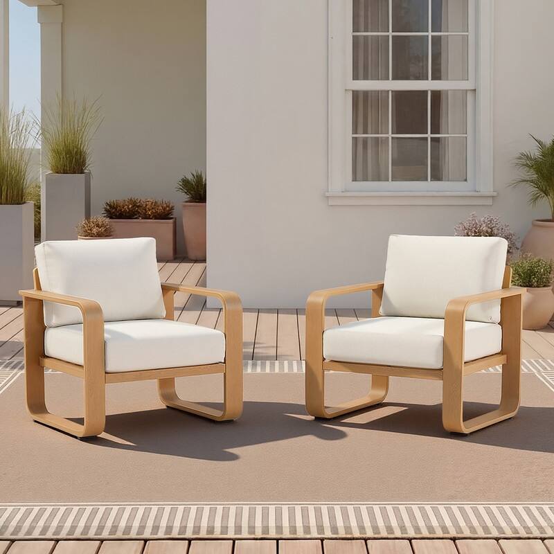 Spruce & Spring Outdoor Patio Furniture Set Aluminum Sofa Accent Chair - 2 Chair - Beige