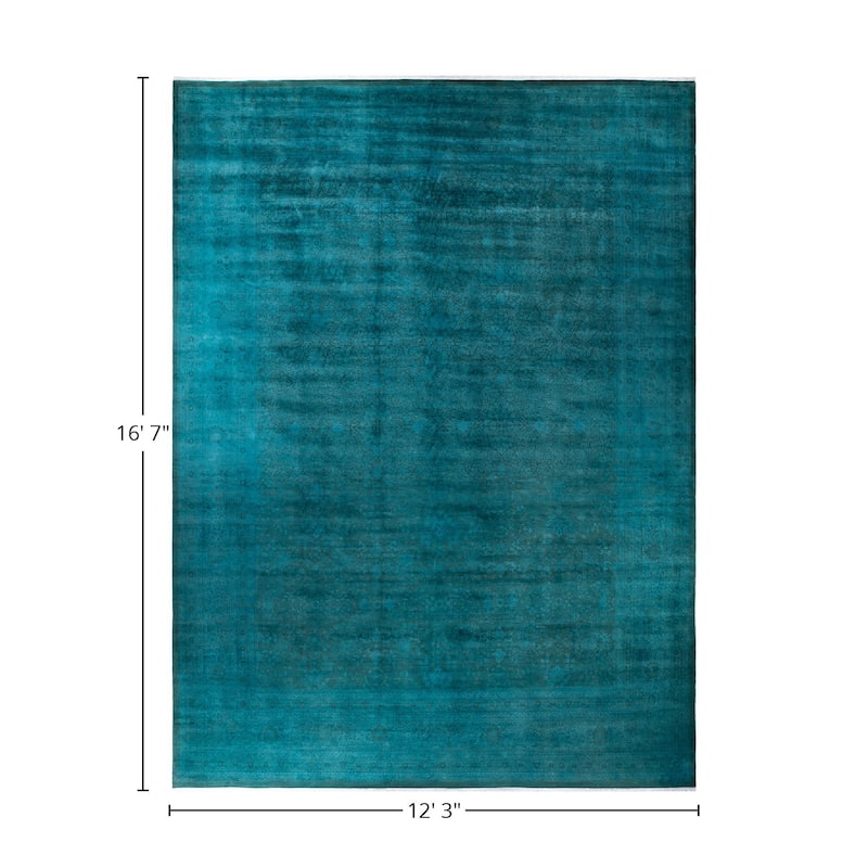 Overton Hand Knotted Wool Vintage Inspired Modern Contemporary Overdyed Blue Area Rug - 12' 3" x 16' 7"